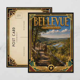 Cartão Postal Bellevue Nebraska Arte Deco Vintage Idade Dourada