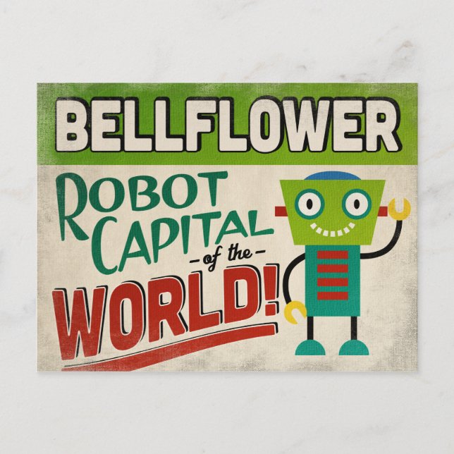 Cartão Postal Bellflower California Robot - Funny Vintage (Frente)
