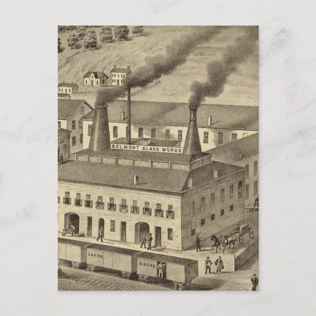 Cartão Postal Belmont Glass Works, Bellaire, Ohio (Frente)