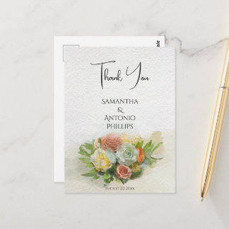 Cartão Postal Belo Agradecimento de Arte em Aquarela de Buquê de