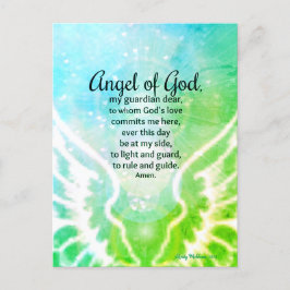 Cartão Postal Belo Anjo de Deus Orador Verde Brilhante Azul