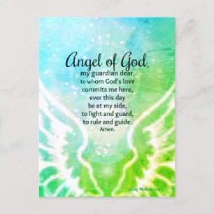 Cartão Postal Belo Anjo de Deus Orador Verde Brilhante Azul