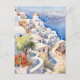 CARTÃO POSTAL Belo Aquarela de Santorini Grécia