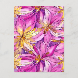 Cartão Postal Belo Boho Rosa e Dourado Floral