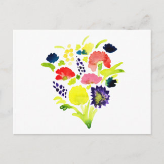 Cartão Postal Belo buquê de flores em aquarela