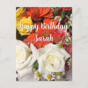 Cartão Postal Belo Buquê de Flores Personalizado Feliz Aniversár