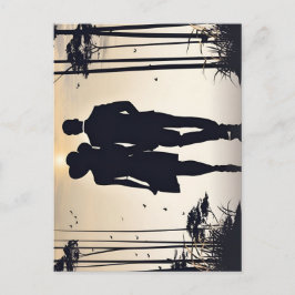 Cartão Postal Belo Casal caminhando juntos até o pôr do sol