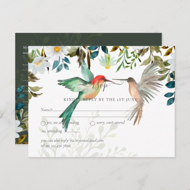 Cartão Postal Belo casamento de Casais de HUMMINGBIRDS (Frente/Verso)