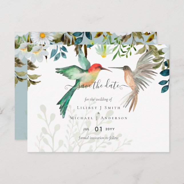 Cartão Postal Belo casamento de Casais de HUMMINGBIRDS (Frente/Verso)