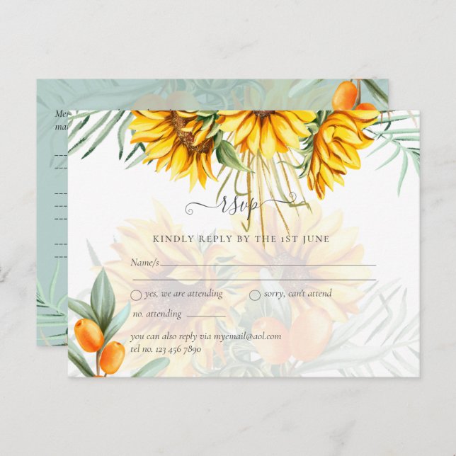 Cartão Postal Belo Casamento de Grama de Flores Solares (Frente/Verso)