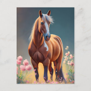 Cartão Postal Belo Cavalo Quarto com Flores Nome