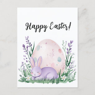 Cartão Postal belo coelho bonito com flores e Páscoa