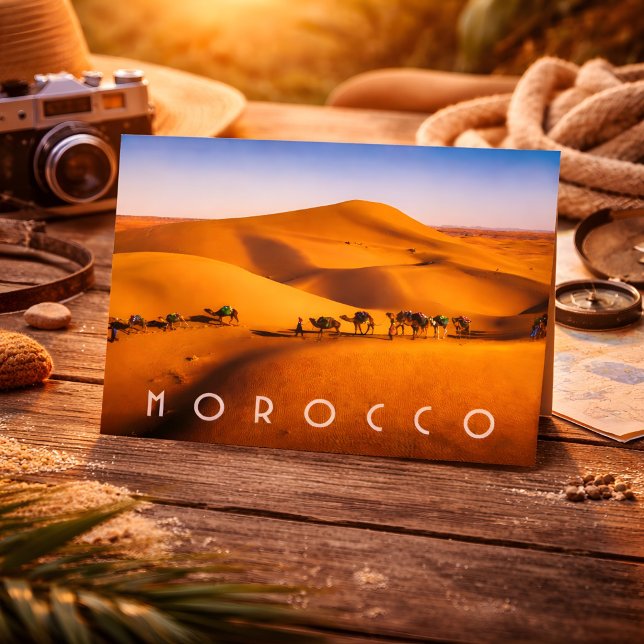 Cartão Postal Belo Deserto de Marrocos Sahara Camel Trip. (Criador carregado)