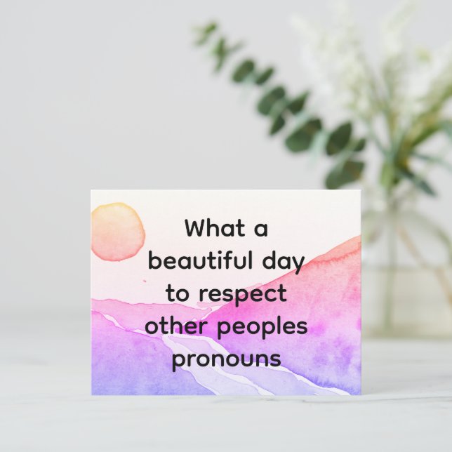 Cartão Postal Belo dia para respeitar os pronomes dos outros pov (Em pé/Frente)