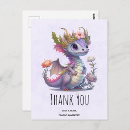 Cartão Postal Belo Dragão com Coroa Elegante Obrigado