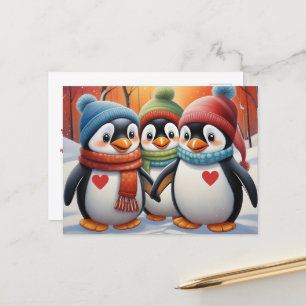 Cartão Postal Belo e adorável Natal dos Pinguins
