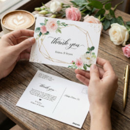 Cartão Postal Belo E Dourado Floral De Blush Obrigado