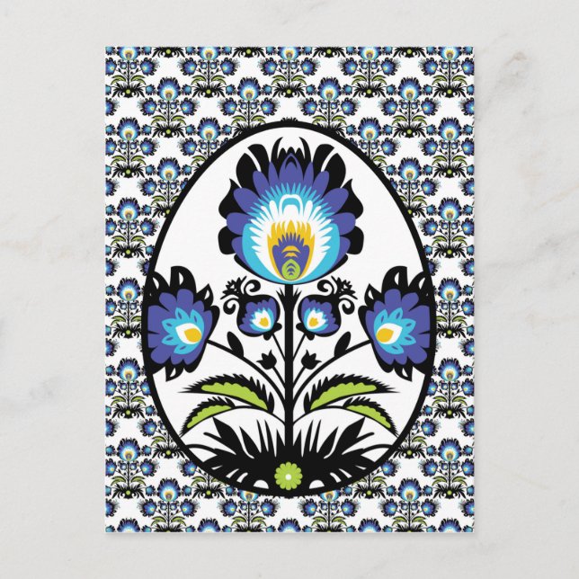 Cartão Postal 🐤 🐤 Belo Folclore Azul Pysanka Ovo de Páscoa (Frente)