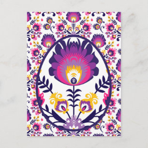 Cartão Postal 🌹 Belo Folclore Roxo Pysanka Ovo de Páscoa
