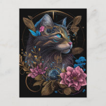 Belo galpão Maine Coon com flores Arte AI