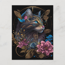 Cartão Postal Belo galpão Maine Coon com flores Arte AI