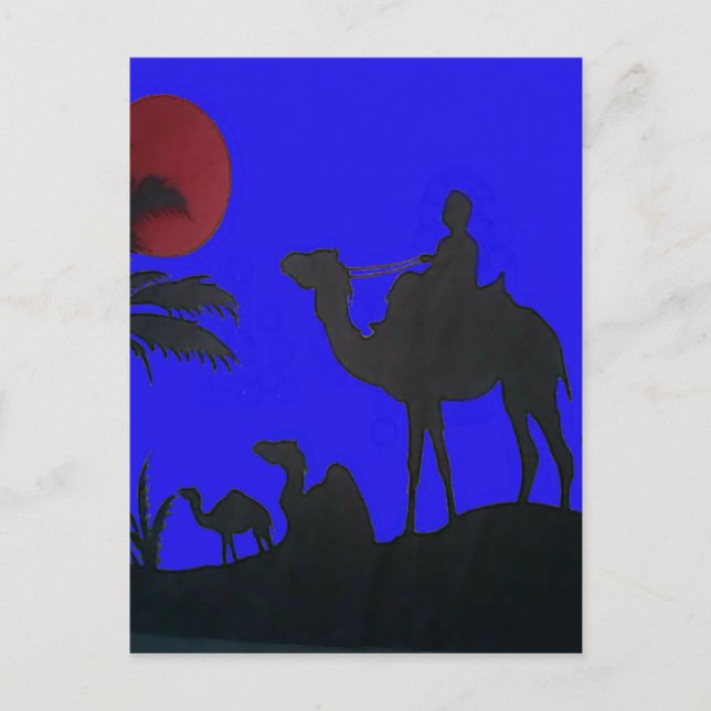 Cartão Postal Belo Impressão de Arte Sunset Camel Safari (Frente)