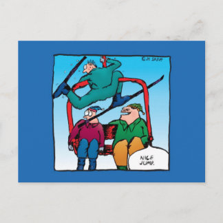 Cartão Postal Belo Jump Cartoon Skiers