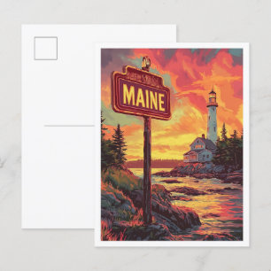 Cartão Postal Belo Maine USA Vintage Illustration Viagem
