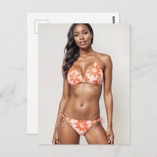 Cartão Postal Belo Modelo Africano Bikini Em Peach (Frente/Verso)