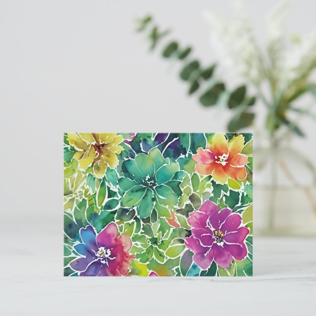 Cartão Postal Belo Padrão de Flor de Aquarela (Em pé/Frente)