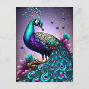 Cartão Postal Belo Pavão Colorido Ave Fauna Silvestre