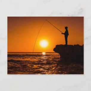 Cartão Postal Belo pôr do sol com um pescador