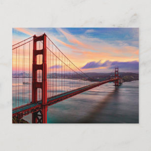 Cartão Postal Belo pôr do sol de inverno na ponte de Ouro