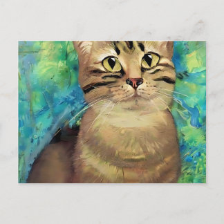 Cartão Postal belo retrato de gato em estilo clássico de arte le
