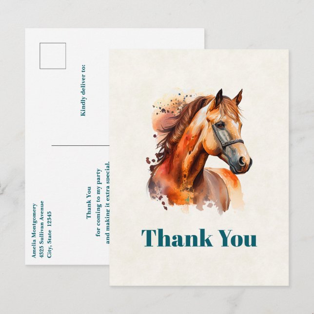 Cartão Postal Belo Retrato Sorrel Horse Obrigado (Frente/Verso)