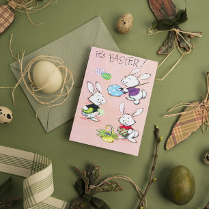 Cartão Postal belo retro vintage Coelhos de Páscoa
