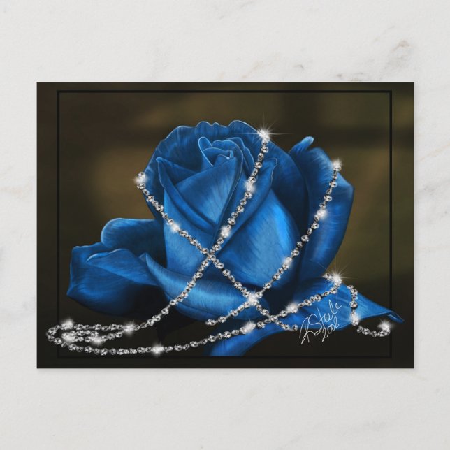 Cartão Postal Belo Rosa azul embrulhado em diamantes Cartão-post (Frente)