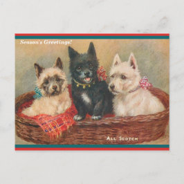 Cartão Postal Belo Scottie Dogs Vintage Painting Holiday