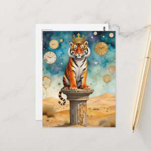 Cartão Postal Belo Tigre em uma Coroa de Ouro