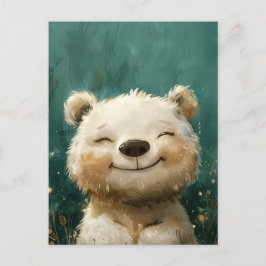 Cartão Postal Belo Urso Branco alegre na Floresta Whimsical
