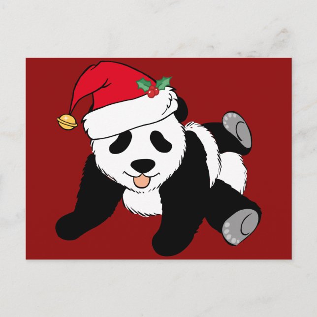 Cartão Postal Belo Urso de Panda de Natal em Vermelho Santa Hat (Frente)