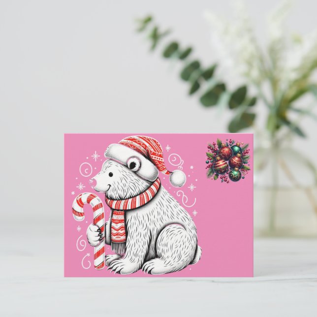 Cartão Postal Belo Urso Polar de Natal (Em pé/Frente)