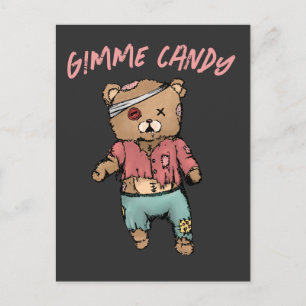 Cartão Postal Belo Urso Rosa Zombie Gimme Candy Halloween