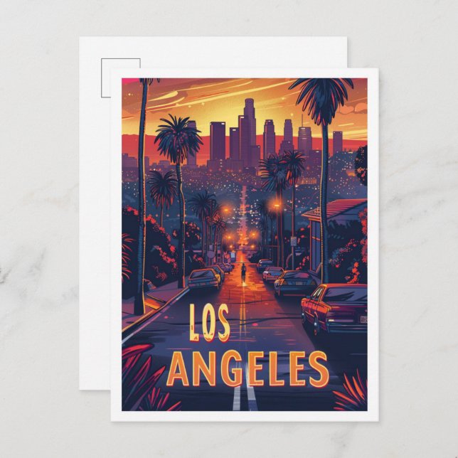 Cartão Postal Belo Viagem de Ilustração de Los Angeles USA (Frente/Verso)