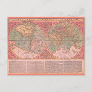 Cartão Postal Belo Vintage Vidage, Antigo Mapa do Mundo com Text