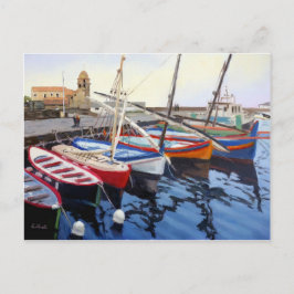 Cartão Postal Belos Barcos Vermelhos Laranja Vermelho e Vermelho