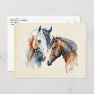 Cartão Postal Belos Cavalos Estilo Boho Ocidental