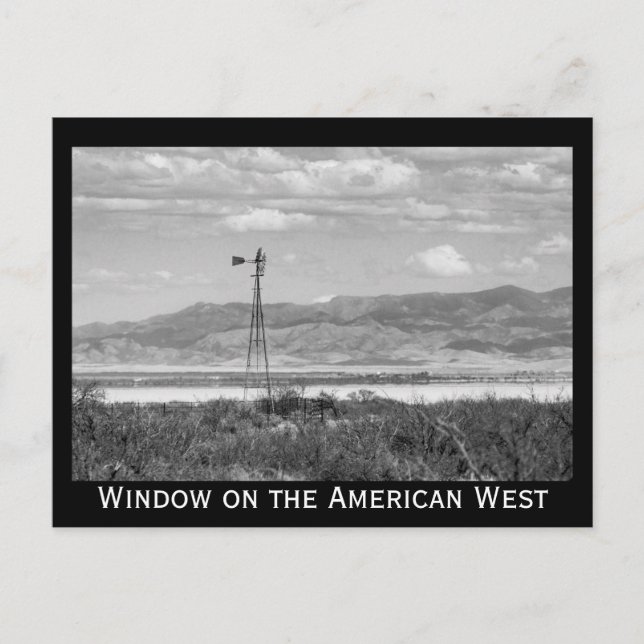Cartão Postal Bem, moinho de vento Baixo Deserto Preto e Branco (Frente)