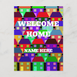 CARTÃO POSTAL BEM-VINDO A CASA CASAS COLORIDAS PERSONALIZADAS