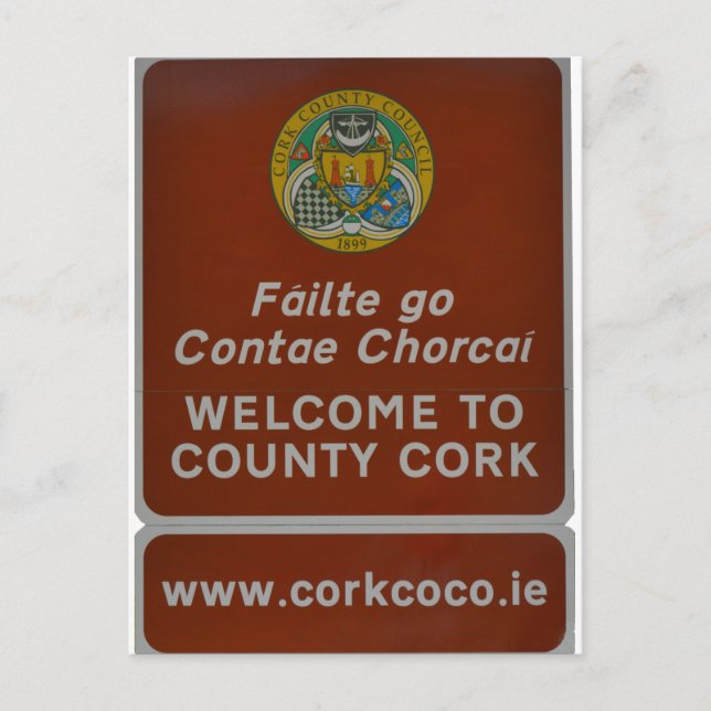 Cartão Postal Bem-vindo a County Cork, Irlanda (Frente)